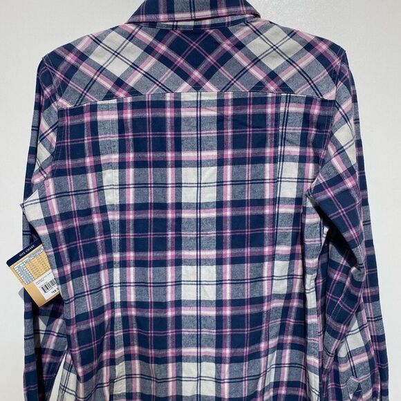 Blue Mountain Women's Navy Pink Plaid Cotton Button Up Flannel Shirt Medium NWT - Picture 5 of 8